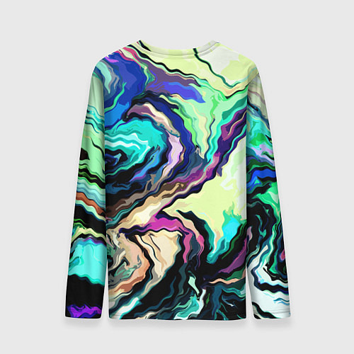 Мужской лонгслив Абстракция смесь красок сине-зелёный / 3D-принт – фото 2