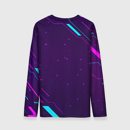 Мужской лонгслив Символ Stumble Guys в неоновых цветах на темном фо / 3D-принт – фото 2