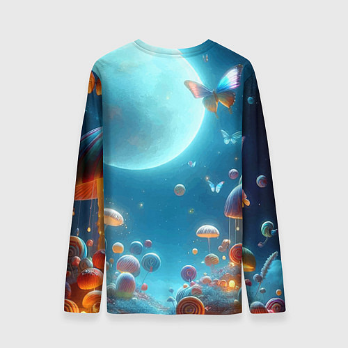 Мужской лонгслив Сказочные грибы и бабочки под луной - фантазия / 3D-принт – фото 2
