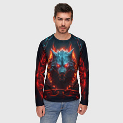 Лонгслив мужской Агрессивный волк в цепях, цвет: 3D-принт — фото 2