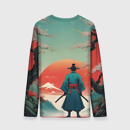 Мужской лонгслив Яркий самурай на закате / 3D-принт – фото 2