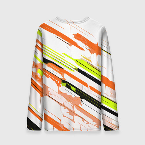 Мужской лонгслив Оранжево-жёлто-чёрные полосы на белом фоне / 3D-принт – фото 2