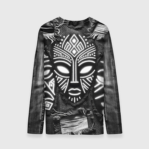 Мужской лонгслив Африканские маски на пэчворк дениме / 3D-принт – фото 2