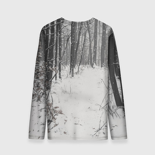 Мужской лонгслив Черная лиса в заснеженном лесу / 3D-принт – фото 2