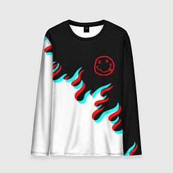 Мужской лонгслив Нирвана глитч огонь