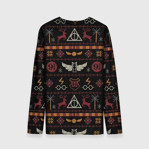 Мужской лонгслив Новогодний паттерн - Гарри Поттер / 3D-принт – фото 2