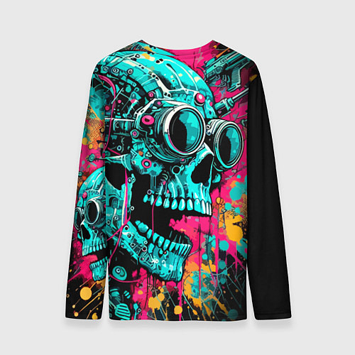 Мужской лонгслив Cyber skull sketch - color blots / 3D-принт – фото 2