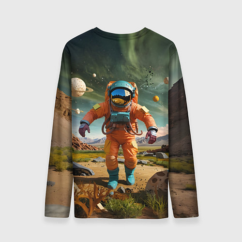 Мужской лонгслив Космонавт в оранжевом костюме / 3D-принт – фото 2