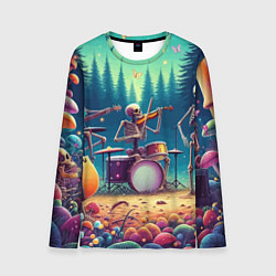 Лонгслив мужской Группа скелетов даёт концерт под грибами, цвет: 3D-принт