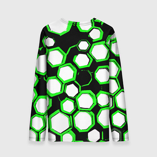 Мужской лонгслив Бело-зелёные шестиугольники на чёрном фоне / 3D-принт – фото 2
