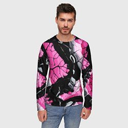 Лонгслив мужской Чёрные линии на чёрно-розовом фоне, цвет: 3D-принт — фото 2