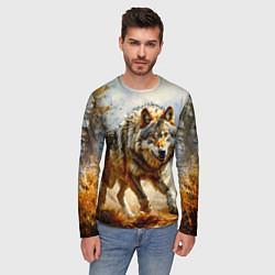 Лонгслив мужской Волк в осеннем лесу, цвет: 3D-принт — фото 2