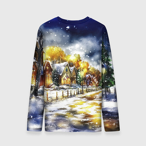 Мужской лонгслив Новогодний пейзаж акварель / 3D-принт – фото 2