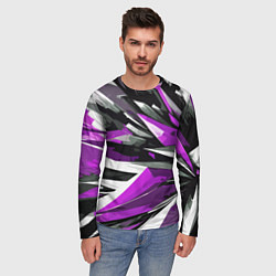 Лонгслив мужской Чёрно-фиолетово-белая абстракция, цвет: 3D-принт — фото 2