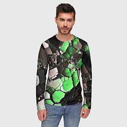 Лонгслив мужской Чёрно-зелёный камень, цвет: 3D-принт — фото 2