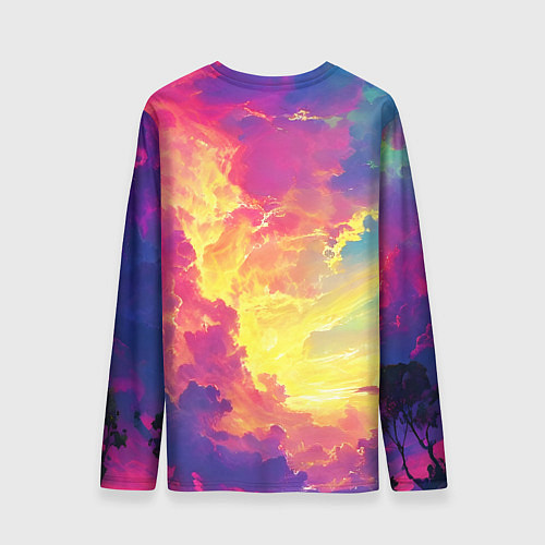Мужской лонгслив Розовые облака на синем небе / 3D-принт – фото 2
