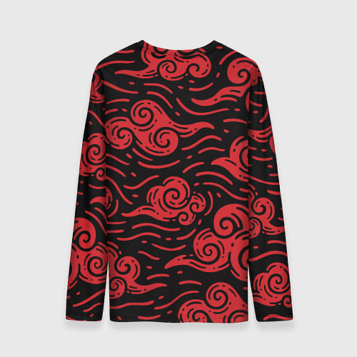 Мужской лонгслив Японский орнамент - красные облака / 3D-принт – фото 2