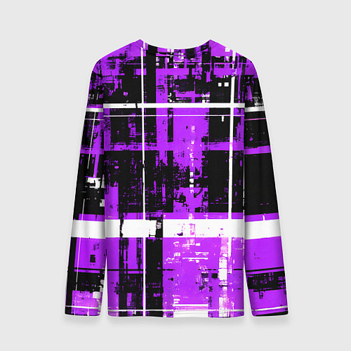 Мужской лонгслив Фиолетово-белый гранж на чёрном фоне / 3D-принт – фото 2