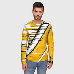 Лонгслив мужской Чёрно-белые глитч полосы на жёлтом фоне, цвет: 3D-принт — фото 2