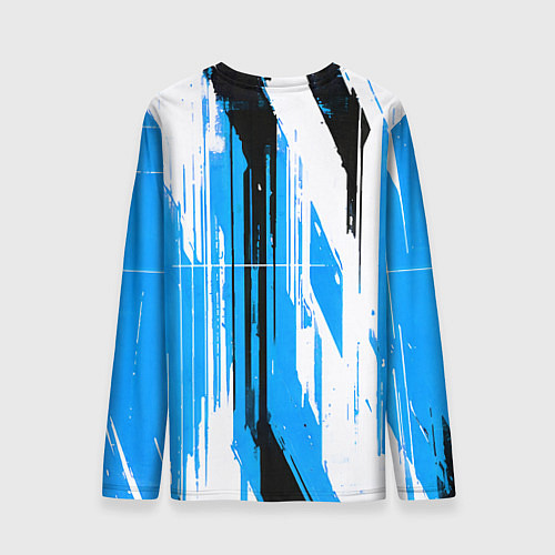 Мужской лонгслив Вертикальные чёрно-белые линии на синем фоне / 3D-принт – фото 2