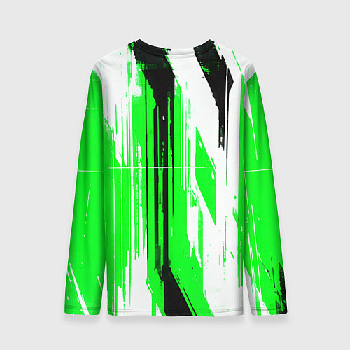 Мужской лонгслив Вертикальные чёрно-белые линии на зелёном фоне / 3D-принт – фото 2