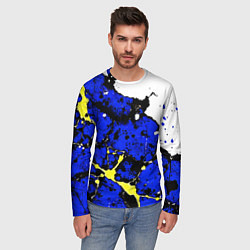 Лонгслив мужской Сине-жёлтая абстракция на белом фоне, цвет: 3D-принт — фото 2
