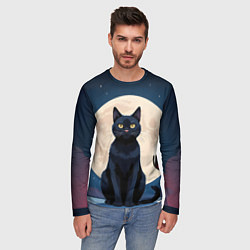 Лонгслив мужской Кот с вином под луной, цвет: 3D-принт — фото 2
