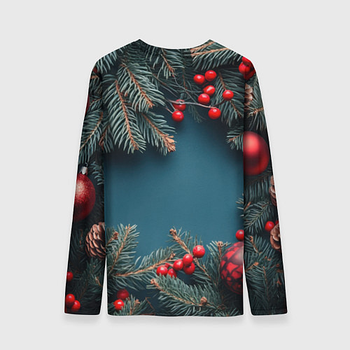 Мужской лонгслив Новогодний фон и рябина / 3D-принт – фото 2