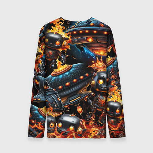 Мужской лонгслив Соник и Наклз на фоне огня и роботов / 3D-принт – фото 2
