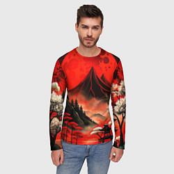 Лонгслив мужской Япония природа в красном цвете, цвет: 3D-принт — фото 2