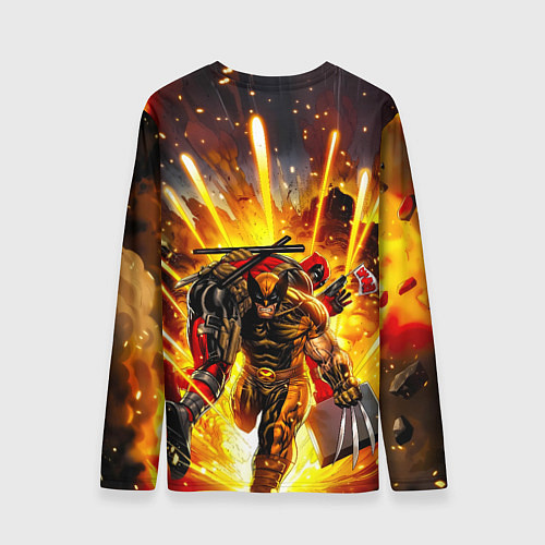 Мужской лонгслив Дэдпул и Росомаха при взрыве / 3D-принт – фото 2