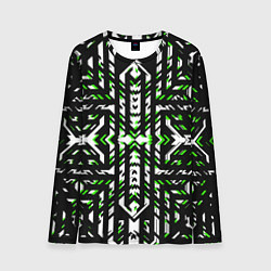 Лонгслив мужской Чёрно-зелёный диагональные полосы на белом фоне, цвет: 3D-принт