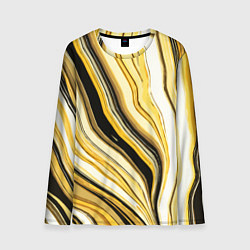 Мужской лонгслив Волнистые вертикальные чёрно-жёлтые полосы