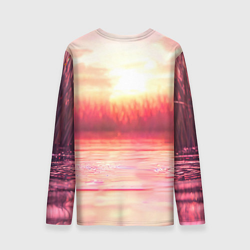 Мужской лонгслив Уточка на розовом озере / 3D-принт – фото 2