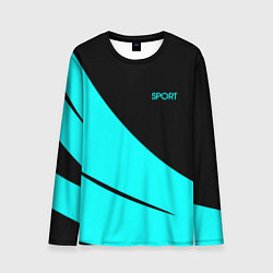 Лонгслив мужской Sport чёрный и неоновый голубой, цвет: 3D-принт