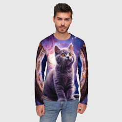 Лонгслив мужской Британская короткошёрстная кошка в космосе, цвет: 3D-принт — фото 2