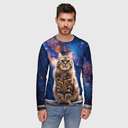 Лонгслив мужской Сибирская кошка в космосе, цвет: 3D-принт — фото 2
