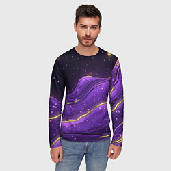 Лонгслив мужской Фиолетовая текстура с золотыми звездочками, цвет: 3D-принт — фото 2