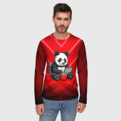 Лонгслив мужской Панда работает за ноутбуком, цвет: 3D-принт — фото 2