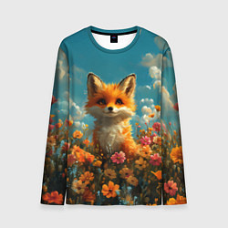Лонгслив мужской Лисица в цветочном поле, цвет: 3D-принт