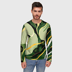 Лонгслив мужской Зеленый природный паттерн, цвет: 3D-принт — фото 2