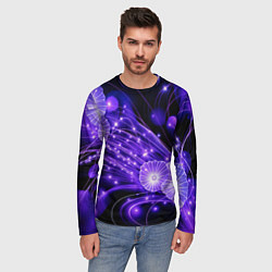Лонгслив мужской Силуэты цветов на темном фоне - фиолетовое свечени, цвет: 3D-принт — фото 2