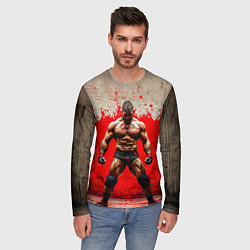Лонгслив мужской Реслер на красном, цвет: 3D-принт — фото 2
