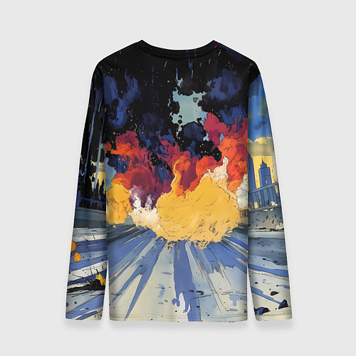 Мужской лонгслив Синяя БМВ за огнем / 3D-принт – фото 2