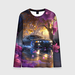 Лонгслив мужской БМВ и фиолетовые цветы, цвет: 3D-принт