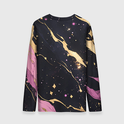 Мужской лонгслив Золотые и розовые мазки на черной текстуре / 3D-принт – фото 2