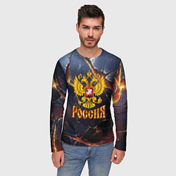 Лонгслив мужской Золотой герб России и текстура с плитами, цвет: 3D-принт — фото 2