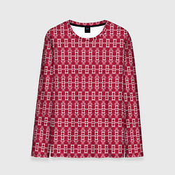 Лонгслив мужской Красно белый геометрический узор ретро, цвет: 3D-принт