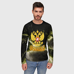Лонгслив мужской Россия - герб на черно-зеленом фоне, цвет: 3D-принт — фото 2
