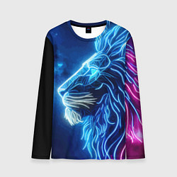 Лонгслив мужской Профиль космического неонового льва - нейроарт, цвет: 3D-принт